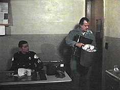 Luckily, this eagle eyed guard doesnt notice that one guy goes out...