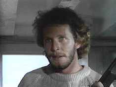 Actor Peter Hooten, playing Paul, demonstrates his chilling impression of Robert Foxworth in PROPHECY.