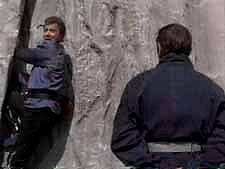 Spock decides it’s "logical" to startle the mountain climbing Kirk.